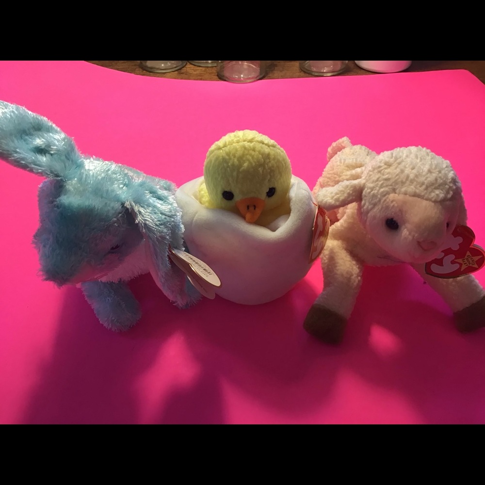 Lot of 3 Easter Ty Beanie Babies chick, lamb, rabb